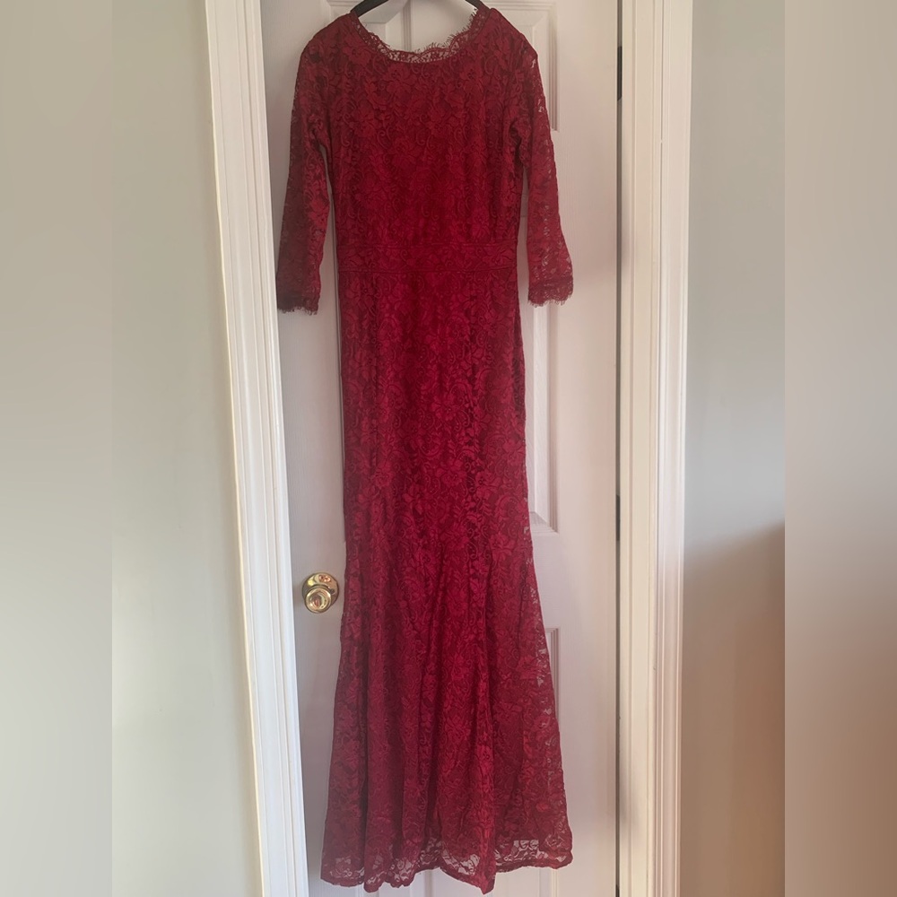 Chic 3/4 Sleeve Floral Print Red Lace Dress